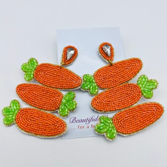 Easter Earrings, Easter Carrots, Seed Bead Easter Earrings, Hand Beaded Earrings - Picture 1 of 3